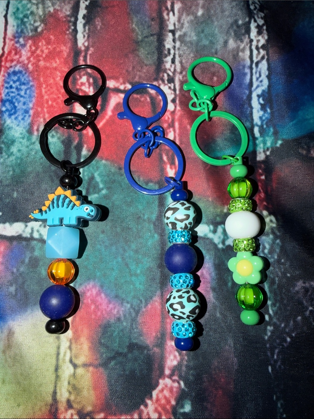 Handmade Blue, Teal & Green Beaded Keychain Trio handmade